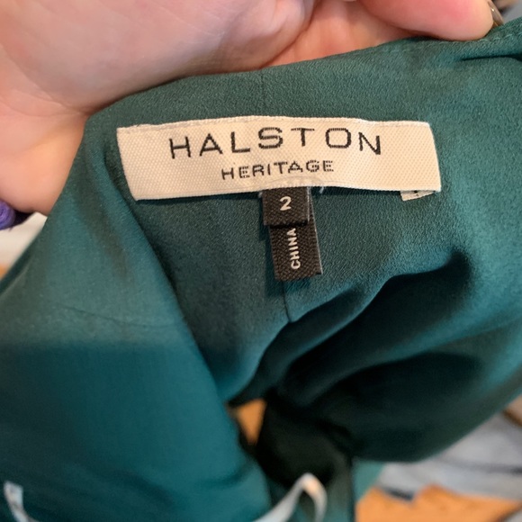 Halston Heritage Green Faille Tulip Dress 2 - Picture 3 of 4